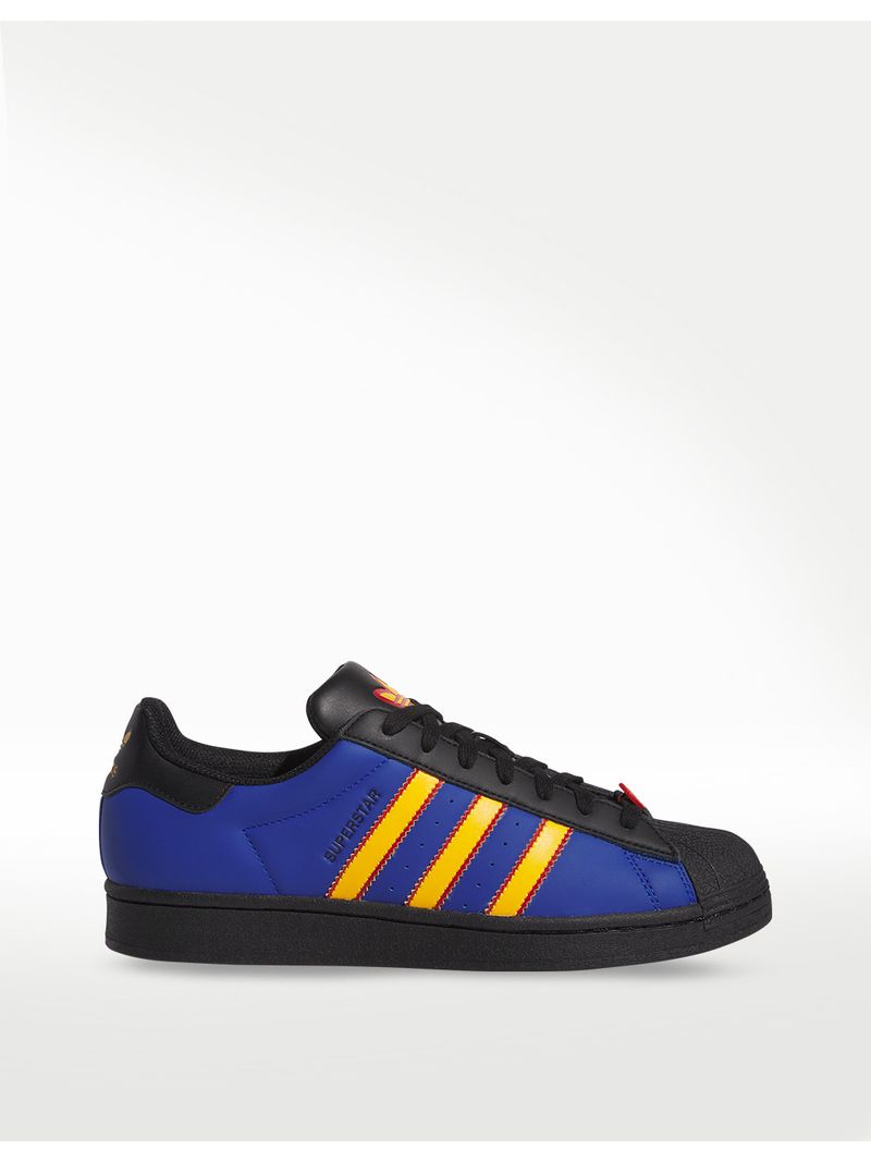 Adidas superstar blancas con azul y rojo best sale